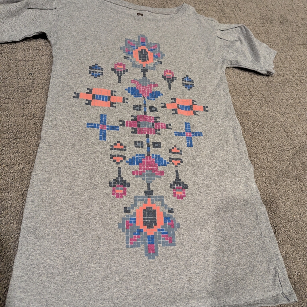 Tea Collection Gray Dress with Colorful Geometric Design